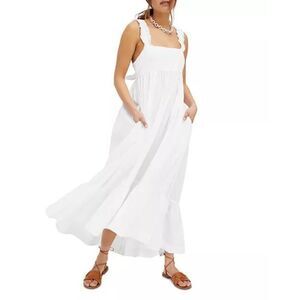 Free People Womens Optic White Sleeveless Ruffled Isabella Maxi Dress Large NWOT